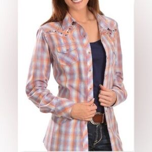 Ariat Western Koosia Pearl Snap Shirt, Embroidered Button Up, Purple and Coral